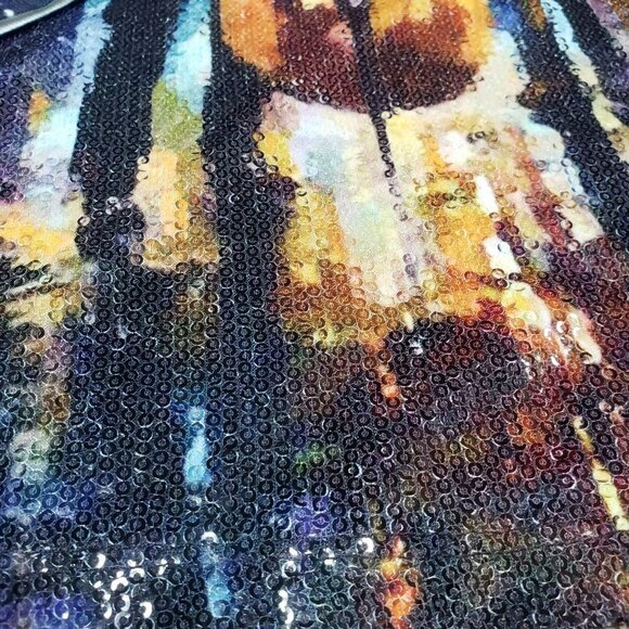 𝅺TESA Moda Glowing Music Painting Blouse Sequins Art To Wear Water Color M - Picture 11 of 12